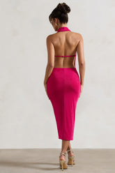 Hot Pink Cowl-Neck Midi Dress